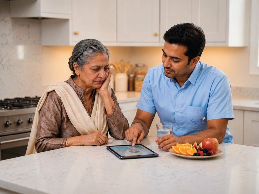 Caregiver providing stage-appropriate support for Alzheimer's care