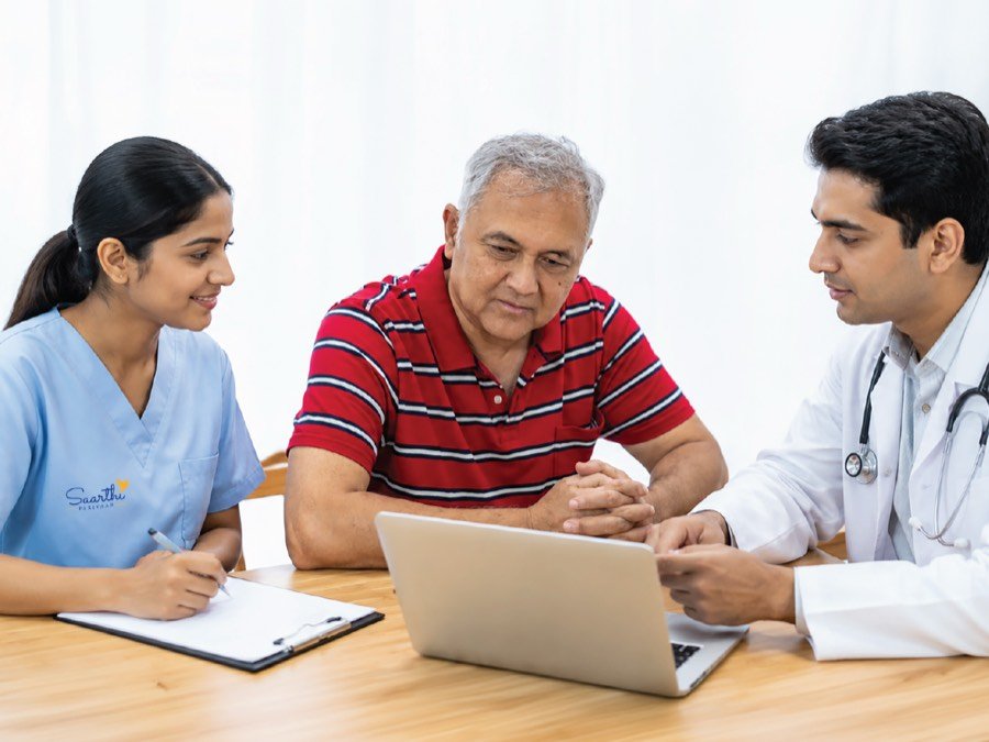 Caregiver accompanying a patient to a doctor appointment