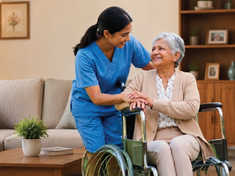 Caregiver assisting a patient recovering from surgery